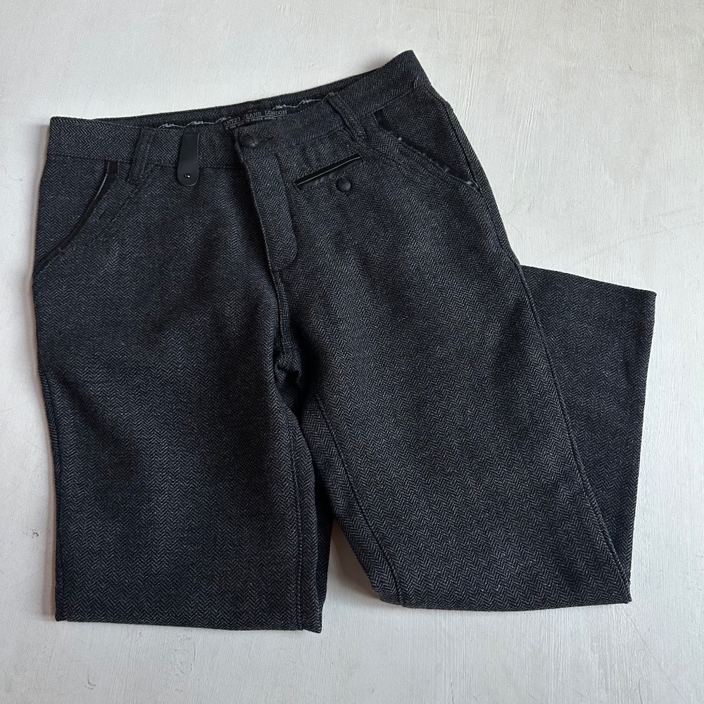 Ron Tomson Dark Charcoal Herringbone Men's Pants